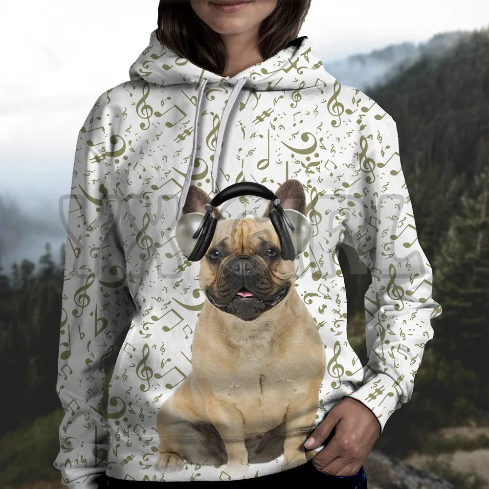 Great Music With French Bulldog   3D Printed Hoodies  Unisex Pullovers Funny Dog Hoodie Casual Street Tracksuit