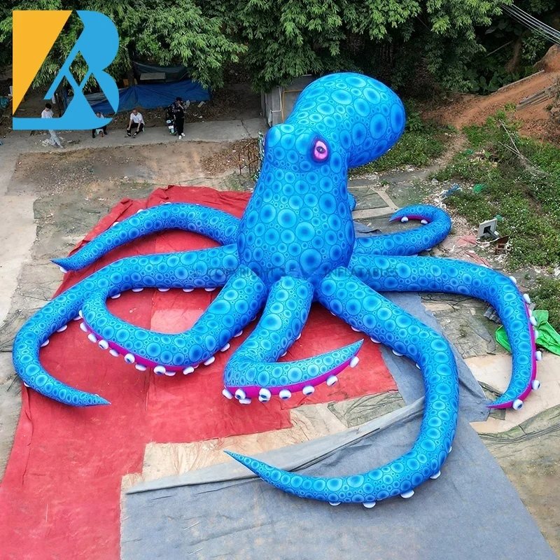 Op Maat Gemaakte Grote Strandfeestballonnen Grote Blauwe Luchtgeblazen Octopus Voor Decoratiespeelgoed