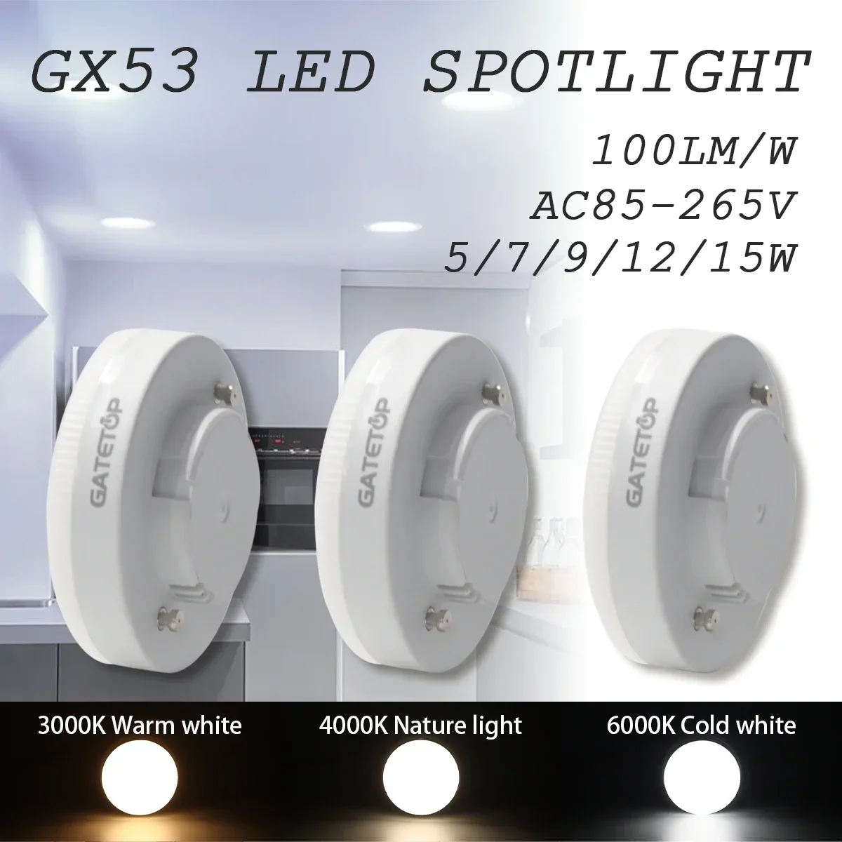 

4-20PCS GX53 LED Spotlight AC85-265V 100lm/W 5W 9W 15W Daring light source wardrobe cabinet light Daring grille open box light V