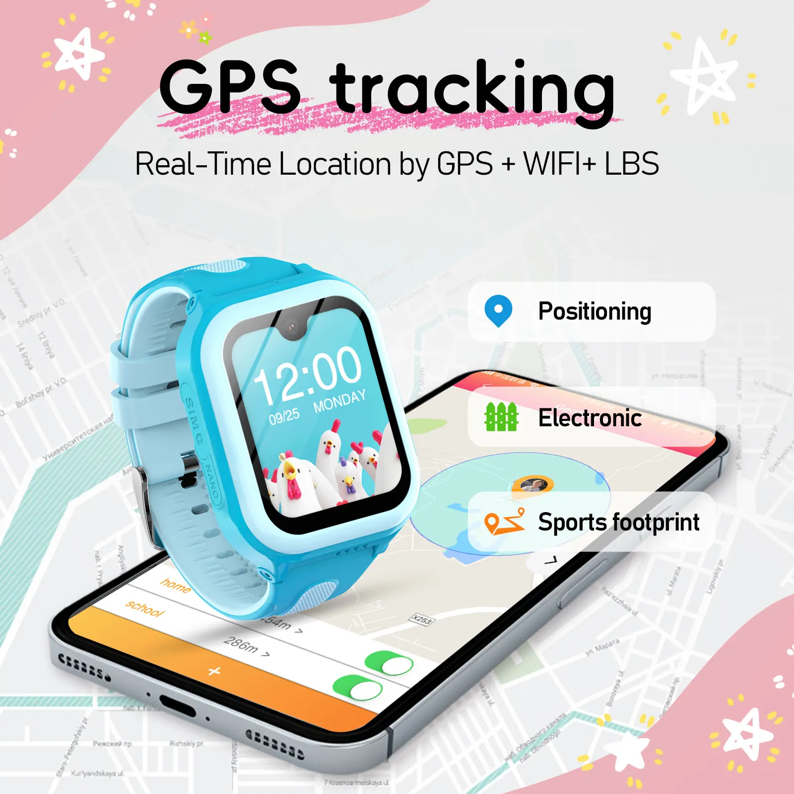 Wonlex 4G Smart Watch per bambini con tracciamento GPS/WiFi, videochiamate, fotocamera WhatsApp 1+8 GB di archiviazione - Orologio di sicurezza per bambini KT31