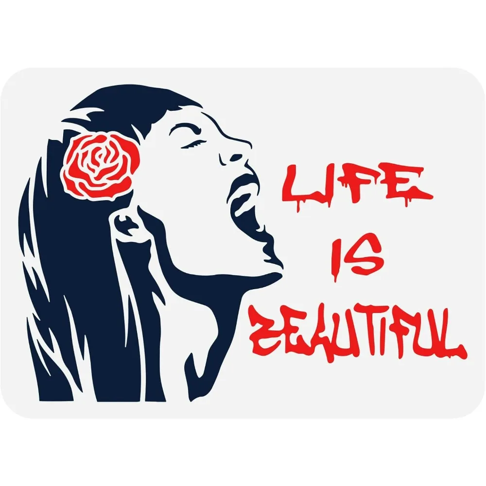 Banksy życie jest piękne wzornik 8.3x11.7 cala wielokrotnego użytku Banksy dziewczyna szablon do malowania DIY Art Rose rysunek wzornik Banksy motyw