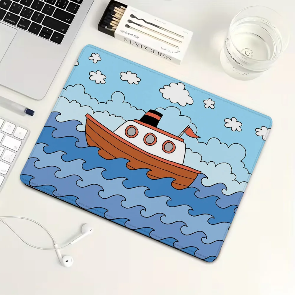 

Cartoon boat ocean Small Mouse Pad Rubber Gaming Mouse Pad Mechanical Keyboard Mat PC Gaming Accessories Computer Desk Pad