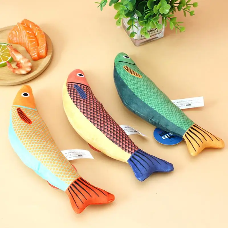 Cat Toy 3D Simulation Fish Shape Kitten Toys Pillowfish Interactive Sounding Cat Chew Bite Plush Toys Cat Supplies