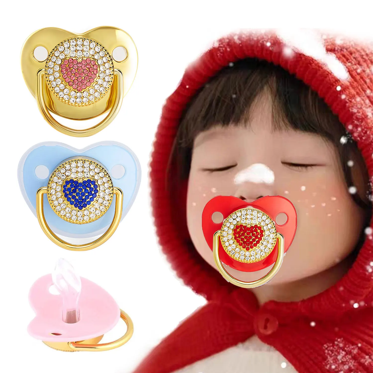 0-3 years old baby liquid silicone diamond love pacifier metal anti-buck teeth Bisphenol-free baby teethers with dust cap