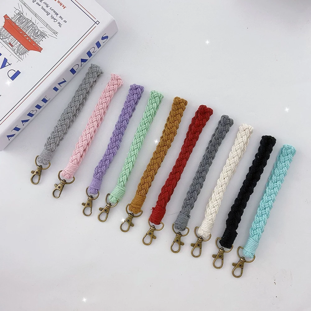 1 Dollar Keychain 10 Solid Colors Handmade Waved Rope Key Chain Strap Cute Wristband Phone Lanyard Hanging Accessory Anti-lost