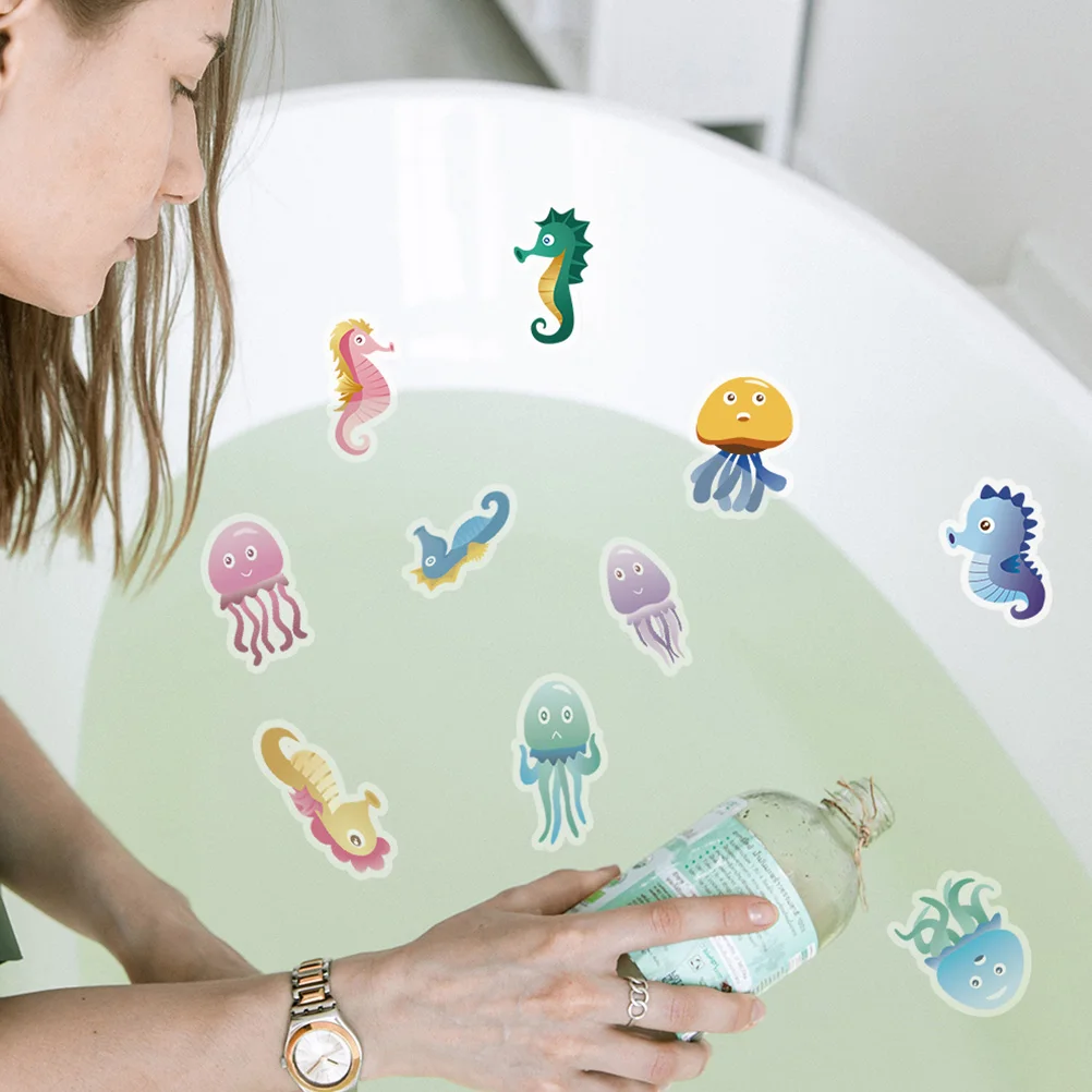 

10pcs Anti Skid Bath Stickers Cartoon Decorative Bathtub Decals Waterproof Non Slip Bathroom Tiles Adhesive For Smooth Surface