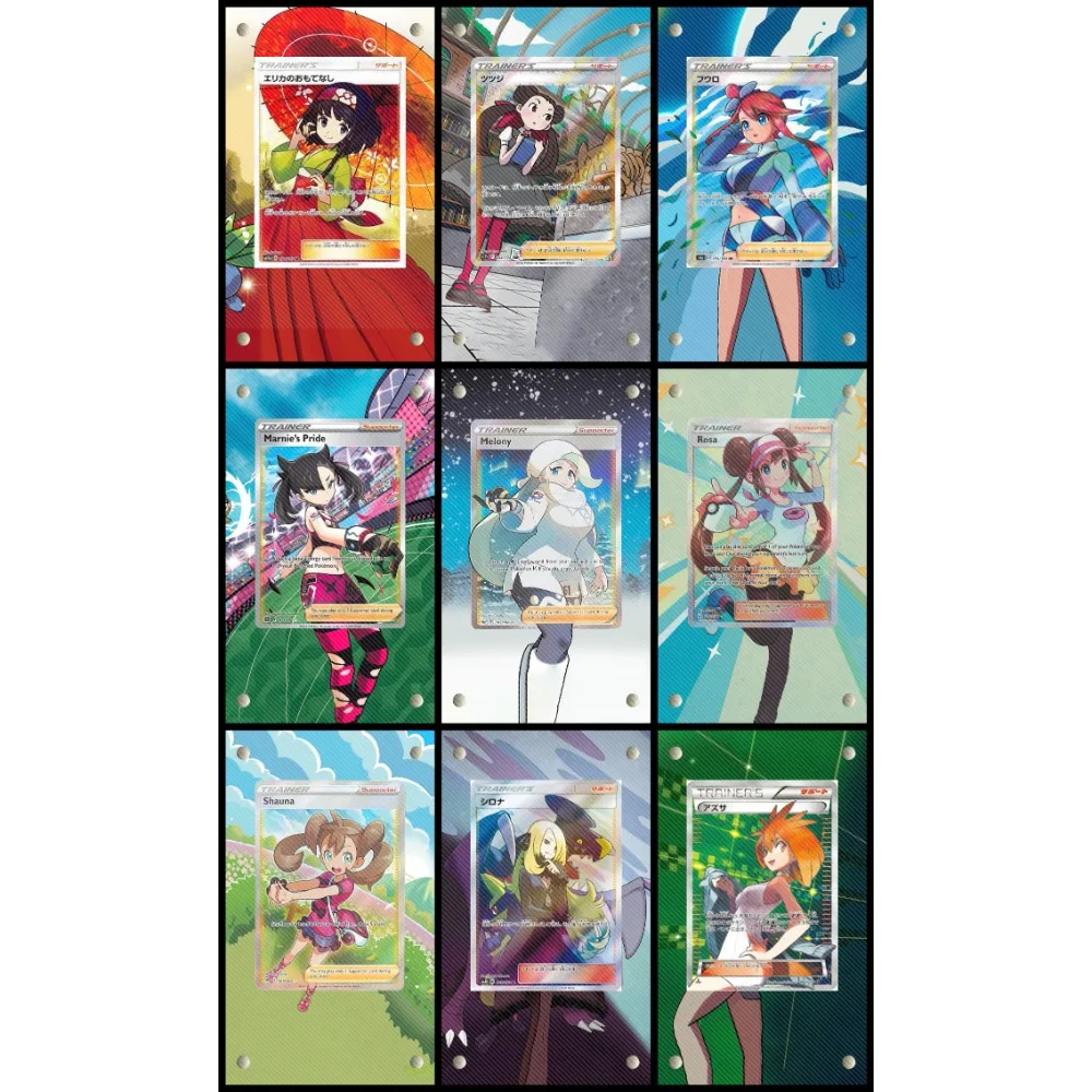 

Коллекция Pokemon PTCG, акриловая живопись, расширенная карта, кирпичный тренажер, Erika Roxanne Skyla Marnie Rosa Cynthia, периферийные устройства в стиле аниме