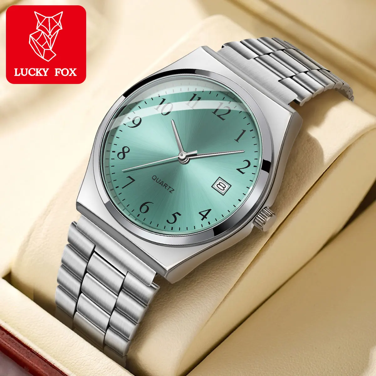 LUCKY FOX - Jam Tangan Stainless Steel Bergaya & Minimalis dengan Dial Hitam - Ketepatan Waktu Yang Tepat untuk Sehari-hari