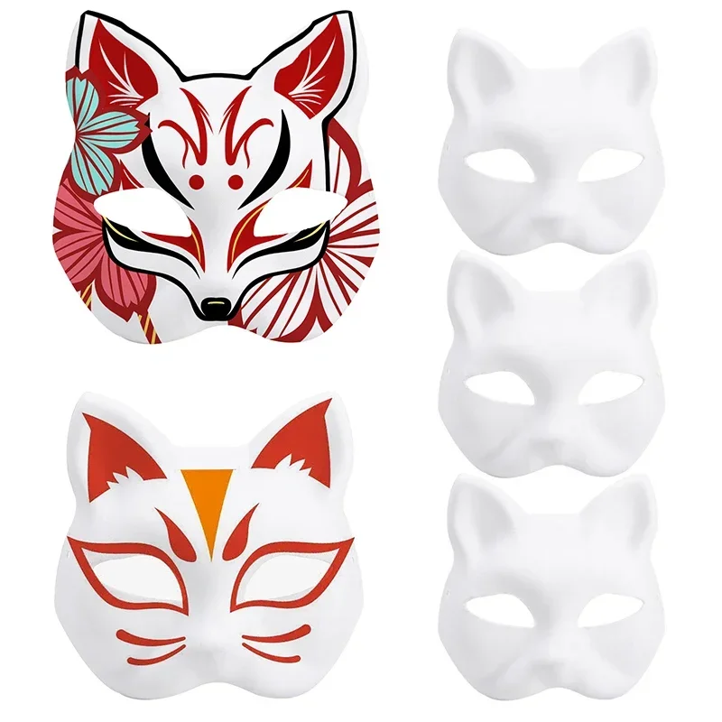 할로윈 흰색 고양이 얼굴 마스크, DIY 핸드 페인트, 빈 마스크, 어린이 유치원 특수 마스크, 특이한 자기 창조 의상, 코스프레