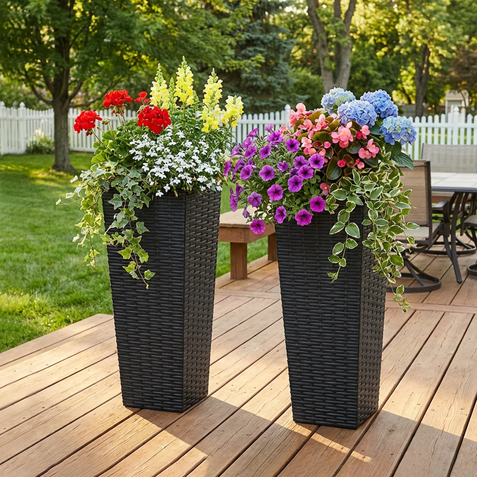 2pcs Resin Tall Plant Pots Large Tapered Flower Pots with Drainage Holes Removable Inner Pot for Garden Patio Porch Backyard
