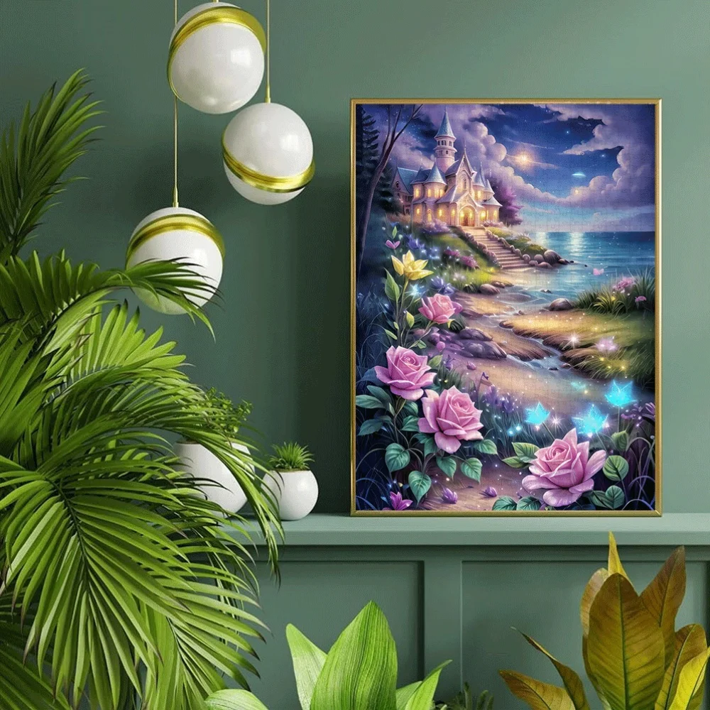 

1000pcs Castle & Rose Puzzle Suitable for Adults & Families - Large Challenging Brain with /Color Paper Pieces, Medieval DIY,