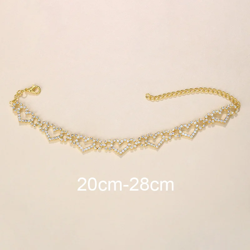 Stonefans Summer Beach Hollow Out Rhinestone Heart Anklet for Women Boho Heart Love Ankle Bracelets Sandals Barefoot Jewelry