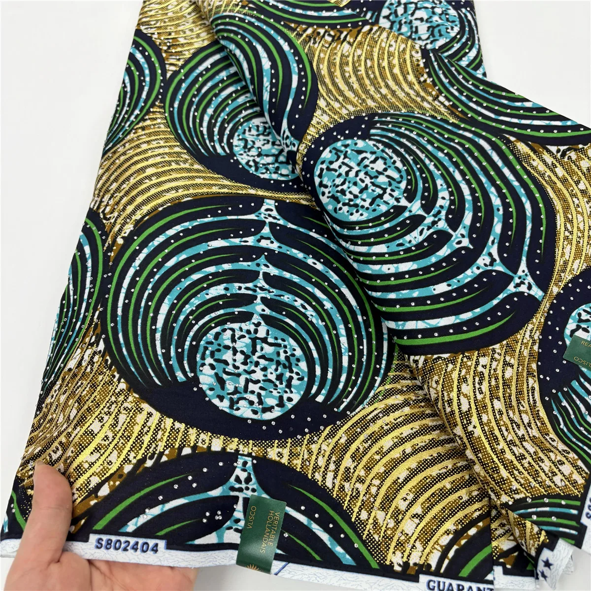 Newest African Soft Batik Prints Glitter Golden Wax Fabric With Stones Real 100% Cotton Ankara Wax Fabric For Dress 6Yards 15A92 view 4