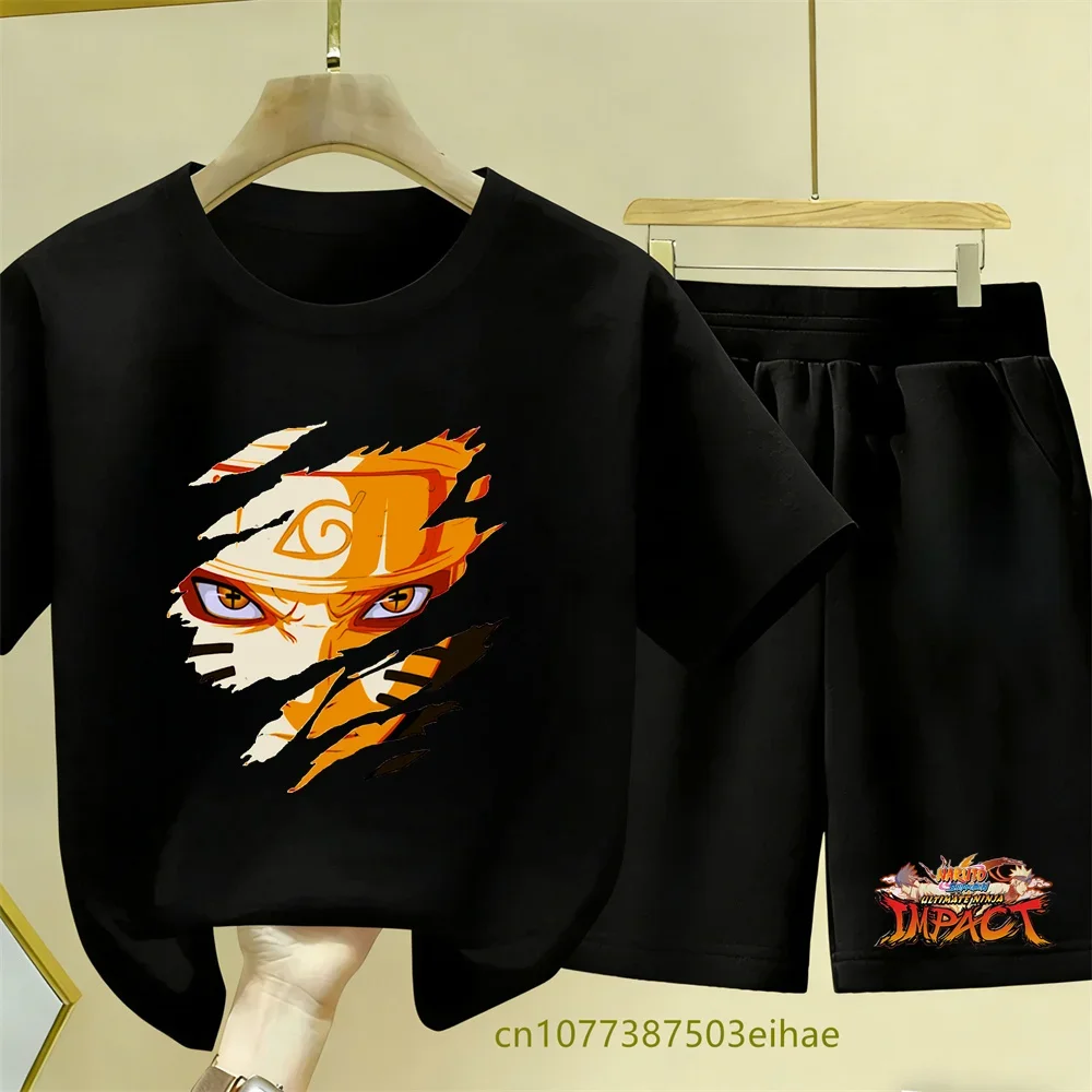 2026 New Naruto Summer 2 Piece Set Anime Graphic Print T-shirt & Shorts Breathable Short Sleeve Cute Tops Birthday Gifts