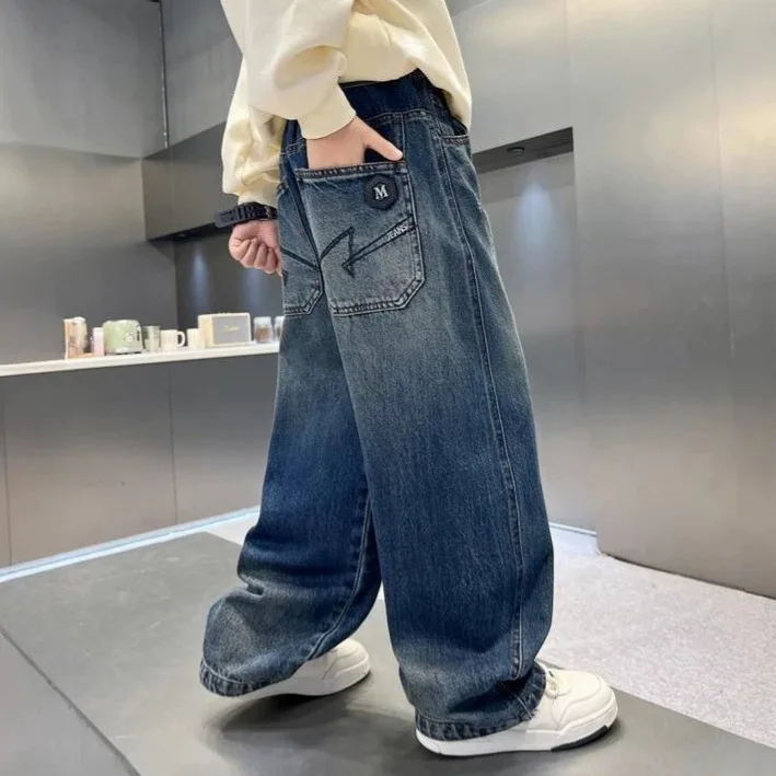 Boys Jeans 2026 New Arrival Spring Autumn Korean Fashion Curved Knife Harem Pants Teens Childen Baggy Daddy Trousers