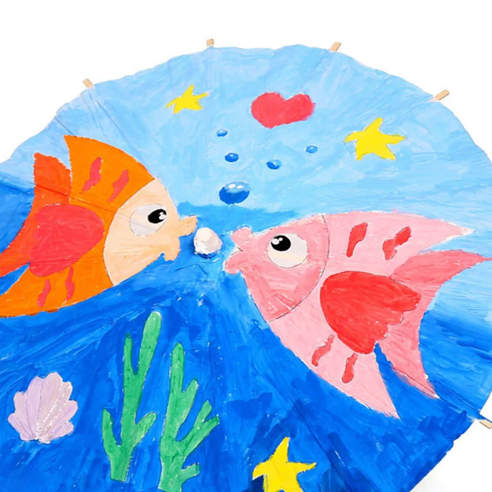 

4pcs Children's Oil Paper Umbrella 20cm White DIY Art Craft Blank Parasol for Kids Kindergarten Primary School Supply