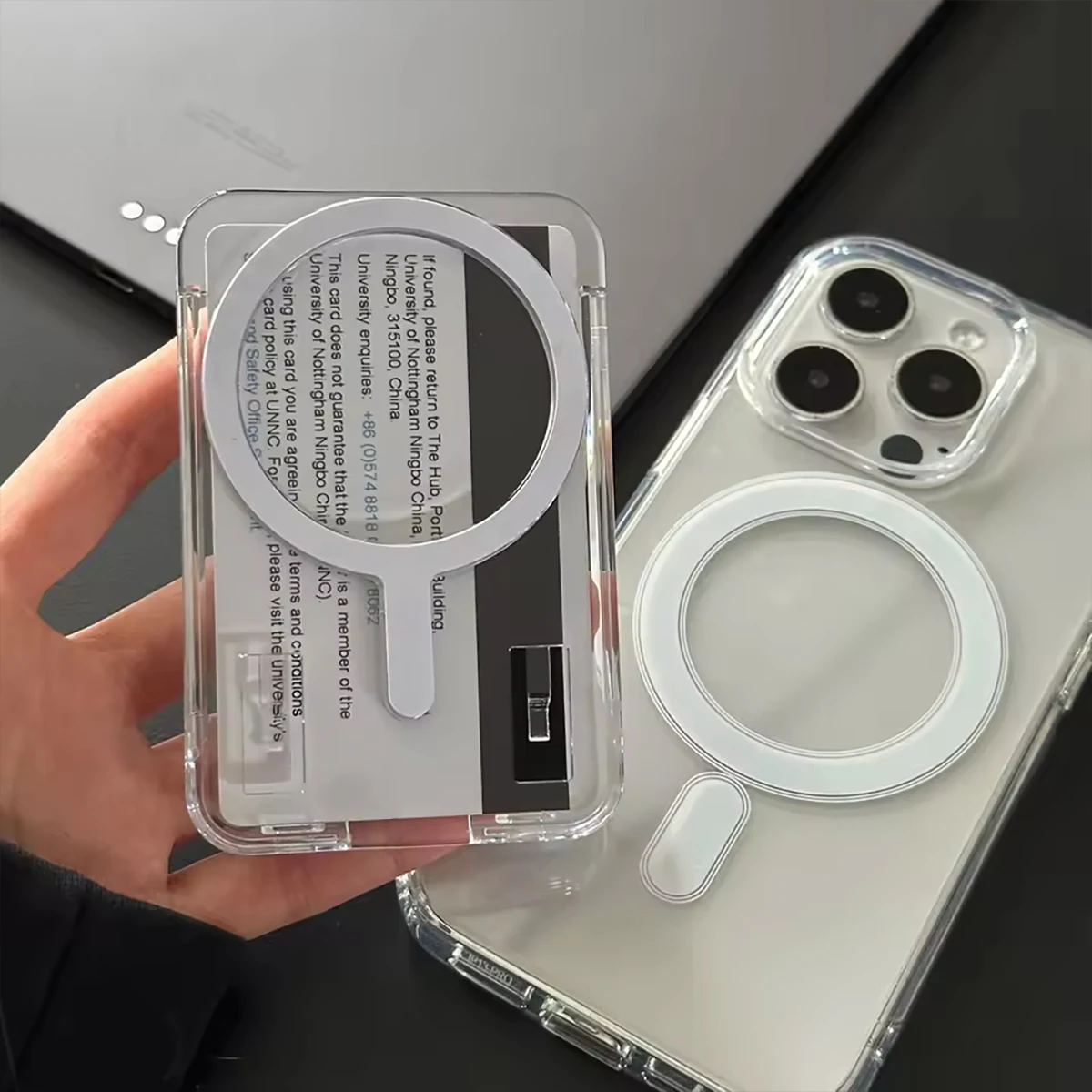 3-teiliges magnetisches Handy-Kartenetui, geeignet für Apple Card Wallet, kompatibel mit allen magnetischen Handyhüllen, transparente Schutzhülle für iPhone 17/16/15/14/13/12 Max Air Plus, kratzfeste Handyhülle aus PC – Detail 1