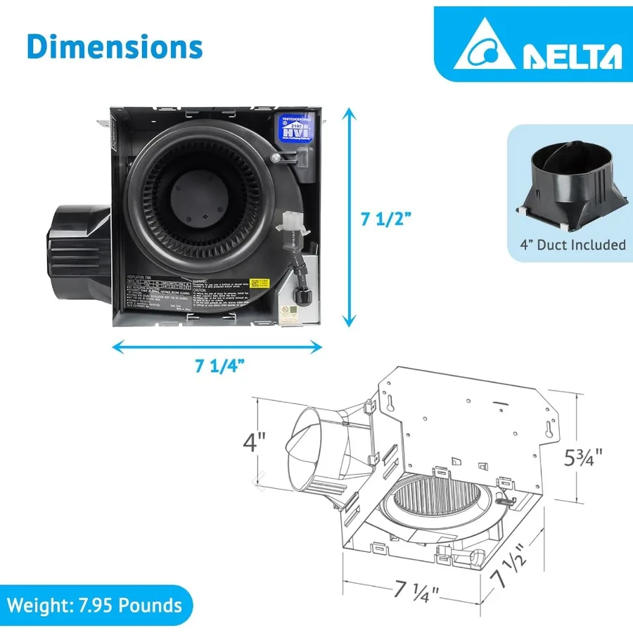 مروحة عادم الحمام Delta Electronics ITG100ELED Integrity 100 CFM مع إضاءة LED قابلة للتعتيم للحمامات الحديثة