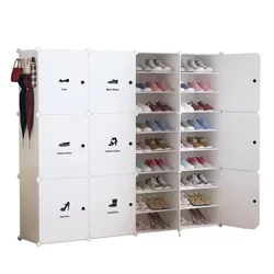 Shoe Rack Organizer Storage Cabinet with Doors for Closet Stackable 72 Pair Plastic Shoe Shelves