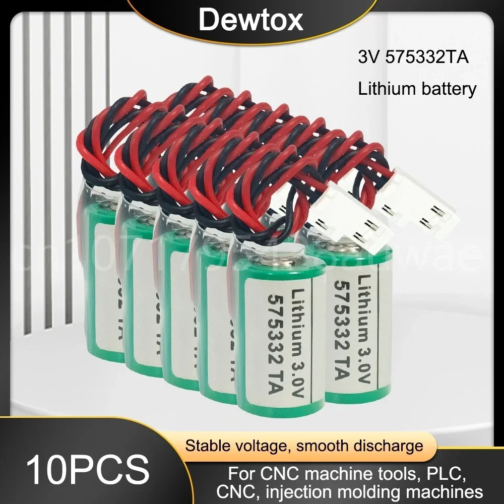 10PCS 3V 950mAh 575332TA 3V 840D 810D 6FC5247-0AA18-0AA0 PLC Lithium CNC System Battery With White AMP Plug