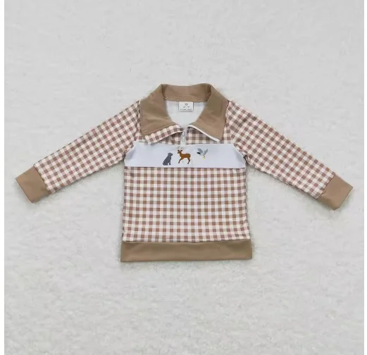 

2025 г., детская футболка с лацканами на молнии для мальчиков и девочек, детская футболка с вышивкой, пуловер с длинными рукавами для малышей, зеленая клетчатая рубашка