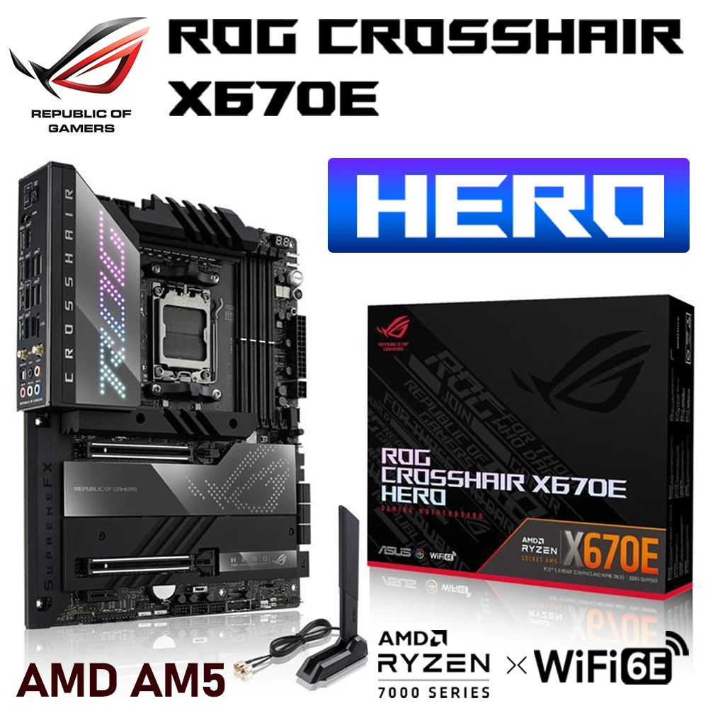 

AMD AM5 Motherboard DDR5 ASUS ROG CROSSHAIR X670E HERO Mainboard WIFI 6E Support AMD Ryzen R5 R7 R9 CPU 128G PCIE 5.0 ATX Gaming