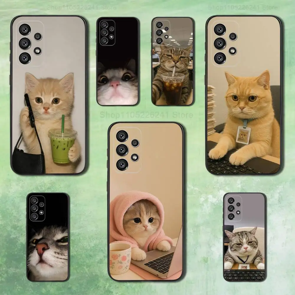 

Emoji Art Tired Cat For Samsung Galaxy A53,31,52,72,41,Note,J7,8,9,5G,22,73,32,71, Soft Black Silicone Case