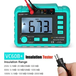 VC60B+ Digital Insulation Tester 0.1MΩ~2000MΩ MegOhm Meter 250V/500V1000V High Voltage Short Circuit Input Alarm Megohmmeter