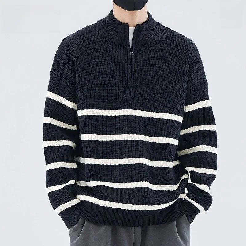 

Мужской вязаный свитер TUCANO с высоким воротником на молнии, свободного кроя, осенне-зимний, новый, в полоску, теплый, модный