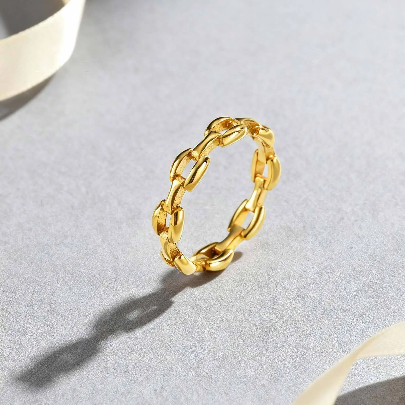 Vnox Chic Stainless Steel Chain Rings, Geometry Finger Gold Color Ring For Women, Punk Jewelry Daily Wear - Detail 1
