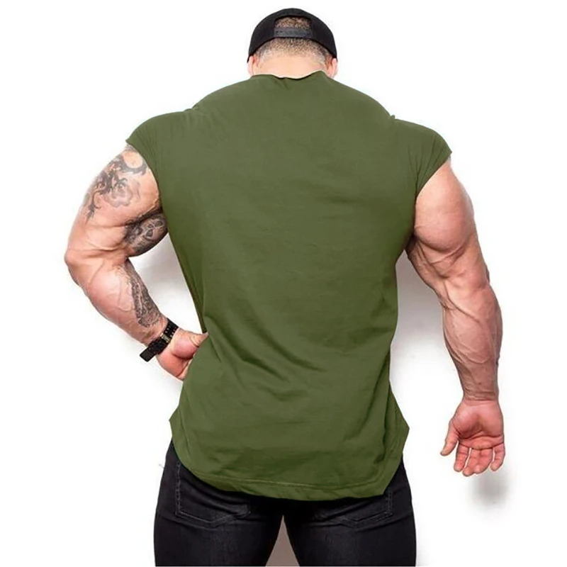 Schlichte Herren Casual Fitness Tanktops Gym Bodybuilding Muskeltraining T-Shirts Sommer Baumwolle Locker Atmungsaktiv Ärmellose Unterhemden – Detail 14