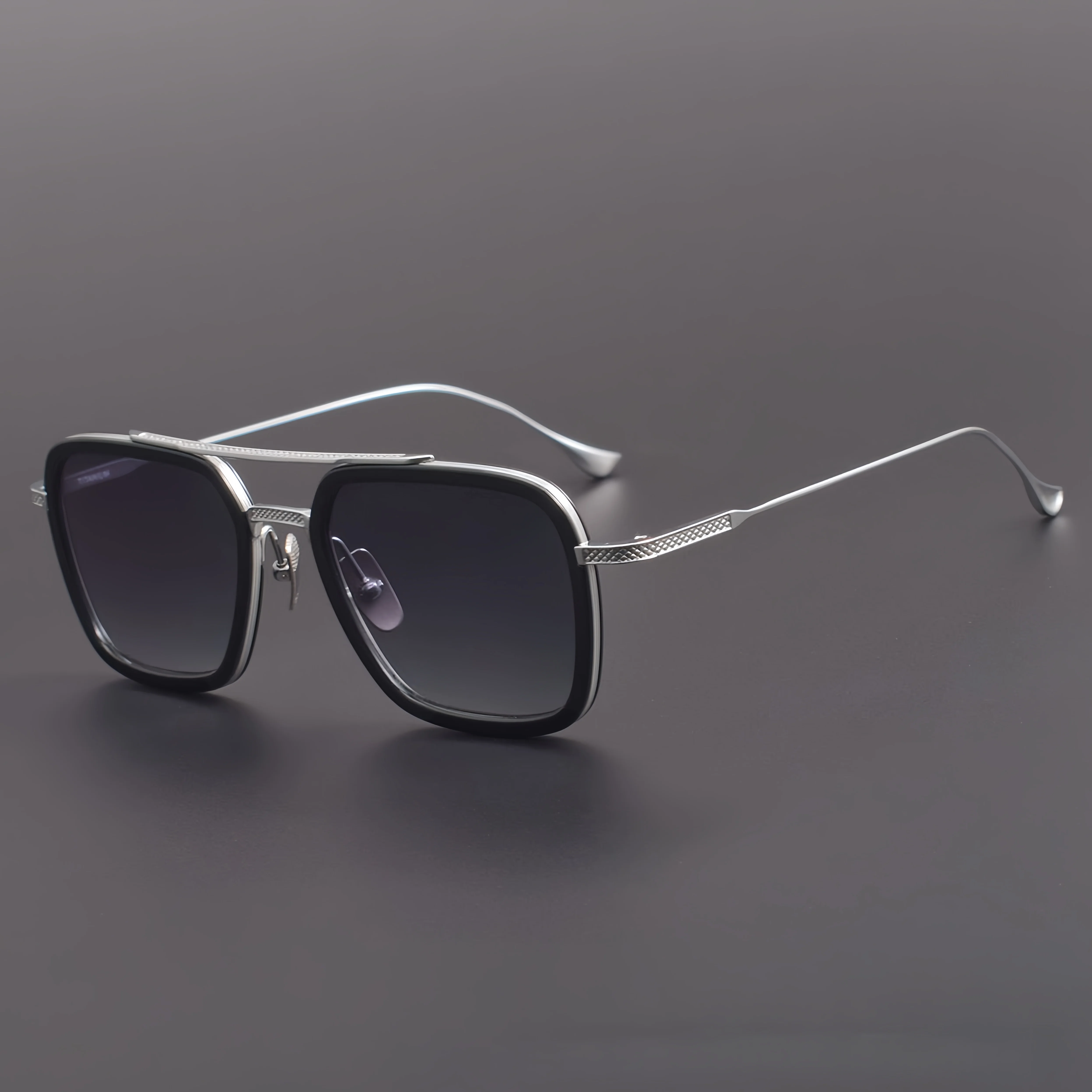 FLIGHT 006 Style Double Beam Titanium Square Frame Sunglasses 