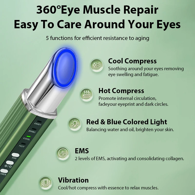 EMS-terapia de luz roja y azul, masajeador ocular antienvejecimiento, alivio de la fatiga ocular, relajación, alivia las ojeras, compresa fría y caliente, cuidado de los ojos