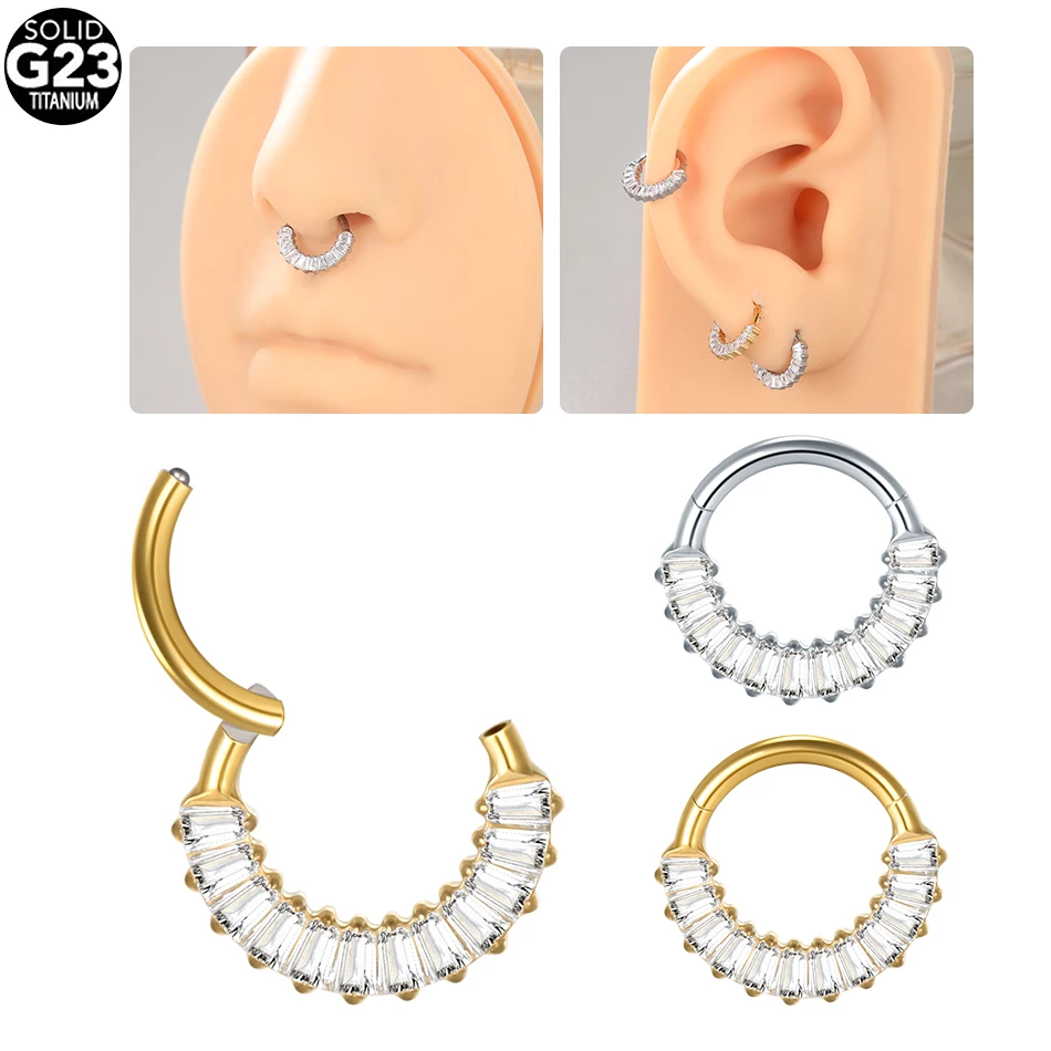 1/5PCS Titanium CZ Cartilage Hoop Earring 16G Zircon Septum Hoop Nose Ring Tragus Helix Daith Hinged Clicker Piercings Jewelry