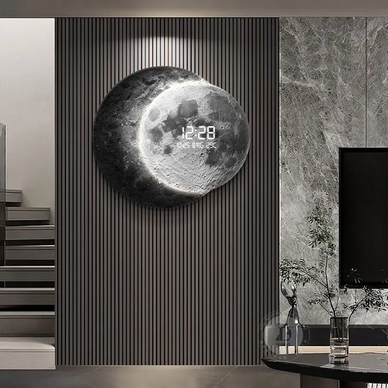 Relojes de Pared Digitales de Lujo, Diseño Estético Interior Moderno, Reloj de Pared Creativo y Silencioso, Reloj de Pared Redondo Nórdico, Decoración de Pared