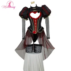 MOBBUNNY Queen Derivative Cosplay Costume Women Lingerie Bodysuit Gothic Vintage Style Heart Cutout Bodysuit with Gloves Crown