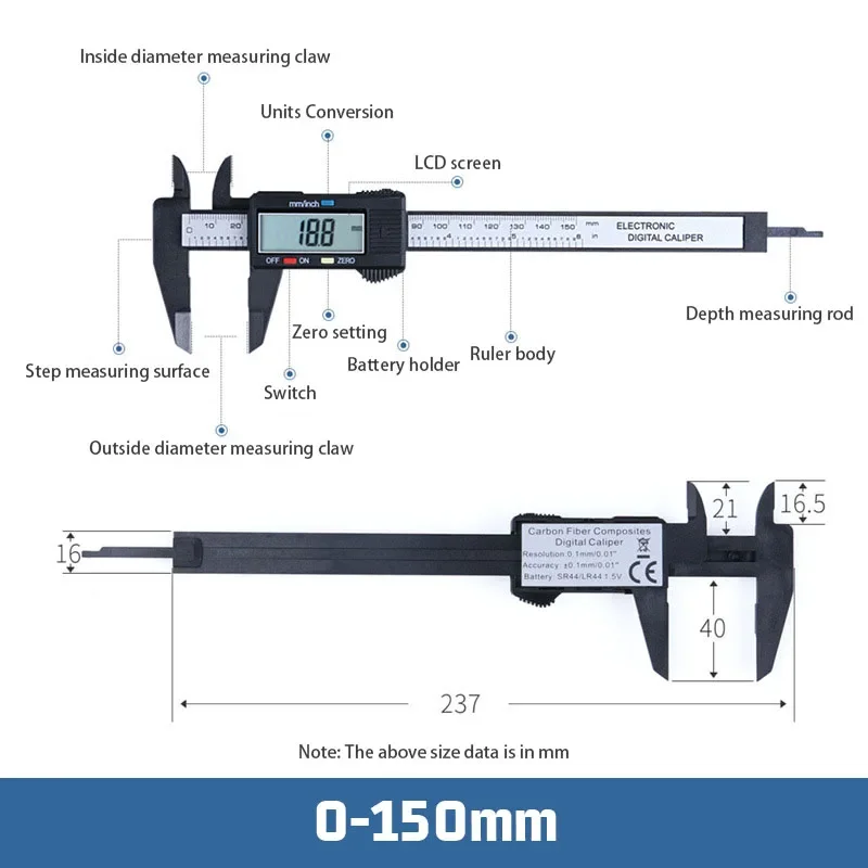 Car Accessories Electronic Digital Display Vernier Caliper 0-150mm Portable Auto Repair Parts Thickness Detection Tool Hot Sell