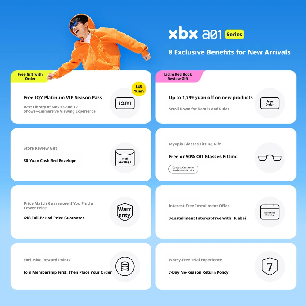 XREAL XBX A01 Smart AR Glasses, Ultra-lightweight 62g, Supports 147' HDR10 1600 Nits Brightness FOV50 for Movies Gaming Phone PC