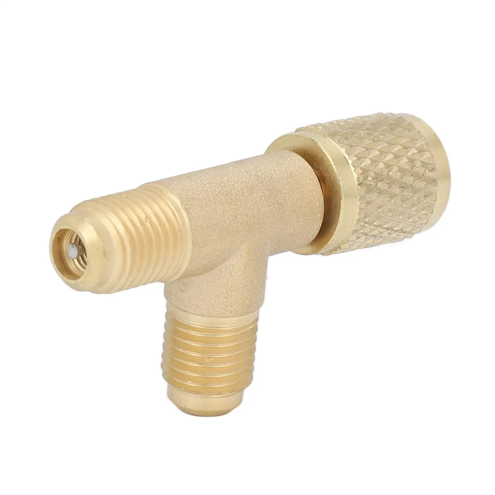 Brass Quick Coupler Tee Adapter with Valve Core 1/4in SAE for r22 R12 R134 Refrigerants - Durable Design