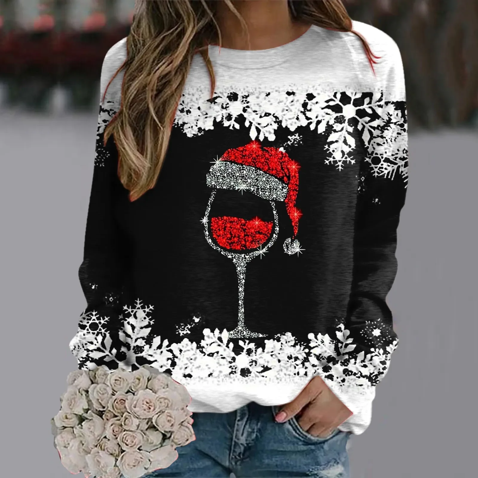 Women's Sweatshirts 2024 Christmas Fashion Snowflake Patchwork Long Sleeve Crewneck Pullovers Tops Autumn WInter Loose Sweater