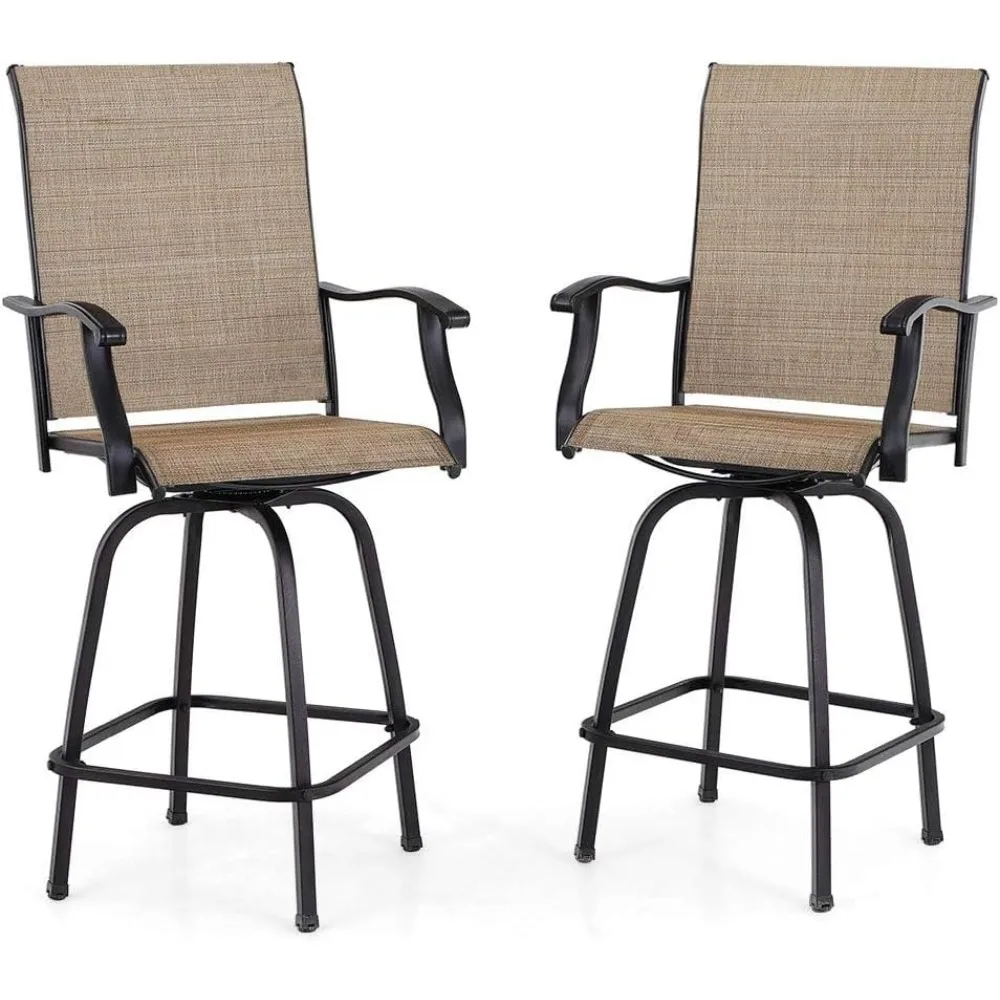 

Outdoor rotating bar stool 2-piece set, bar height terrace chair 30 seats high, all-weather brown fabric