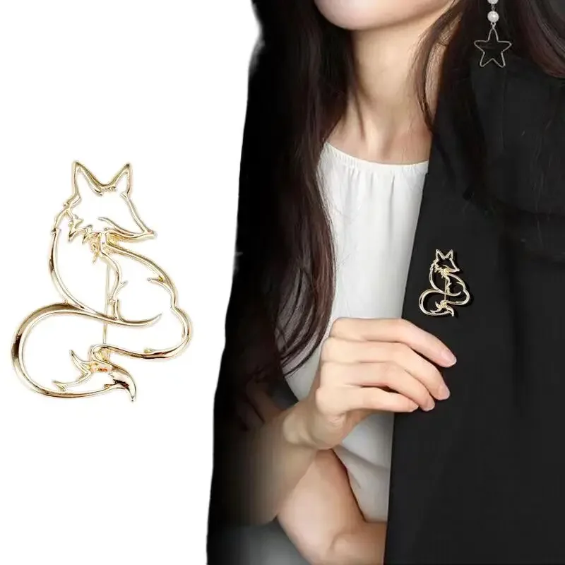 دبابيس ثعلب مجوفة من المينا على الموضة للنساء للجنسين دبابيس على شكل حيوانات كاجوال ملحقات حفلات المكتب هدايا فاخرة للأصدقاء