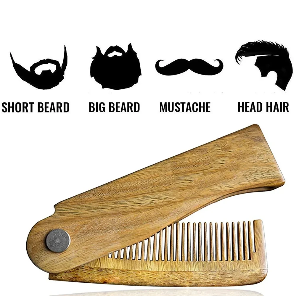 

Folding Beard Comb For Men-All Natural Wooden Beard Comb-Green Sandalwood Comb For Grooming&Combing Hair,Beards and Mustaches