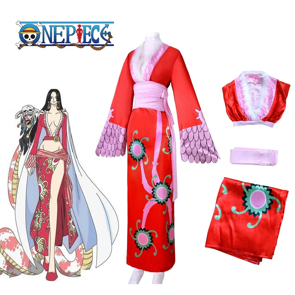 

Cosplay Boa Hancock Costume Sexy Empire Red Kimono Dress Anime Clothing Halloween Costumes For Women Party Performance