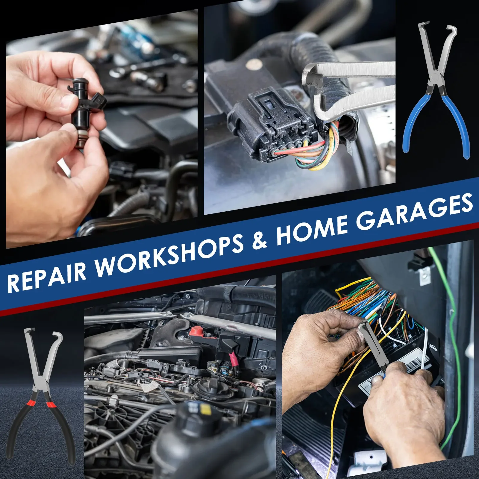 Alicate de desconexão elétrica do carro de 2 pces 8 polegadas com alça antiderrapante alicate de desconexão do conector elétrico multifuncional para empurrar