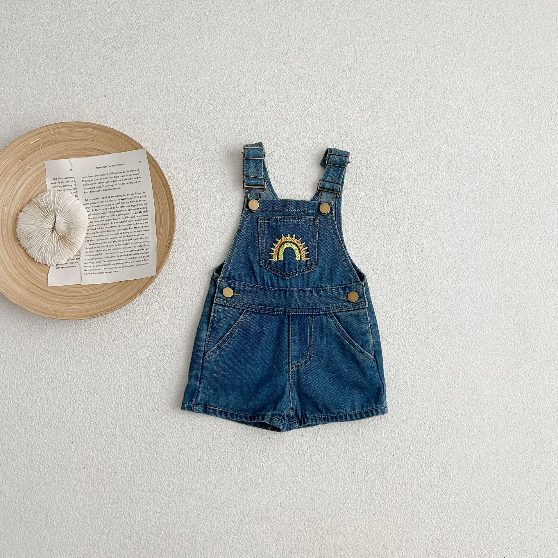 Sommer Baby Denim Overall Sticken Regenbogen Kleinkind Kind Junge Mädchen Tasche Lose Hosenträger Insgesamt Jeans Mode Overalls Kleidung – Detail 6