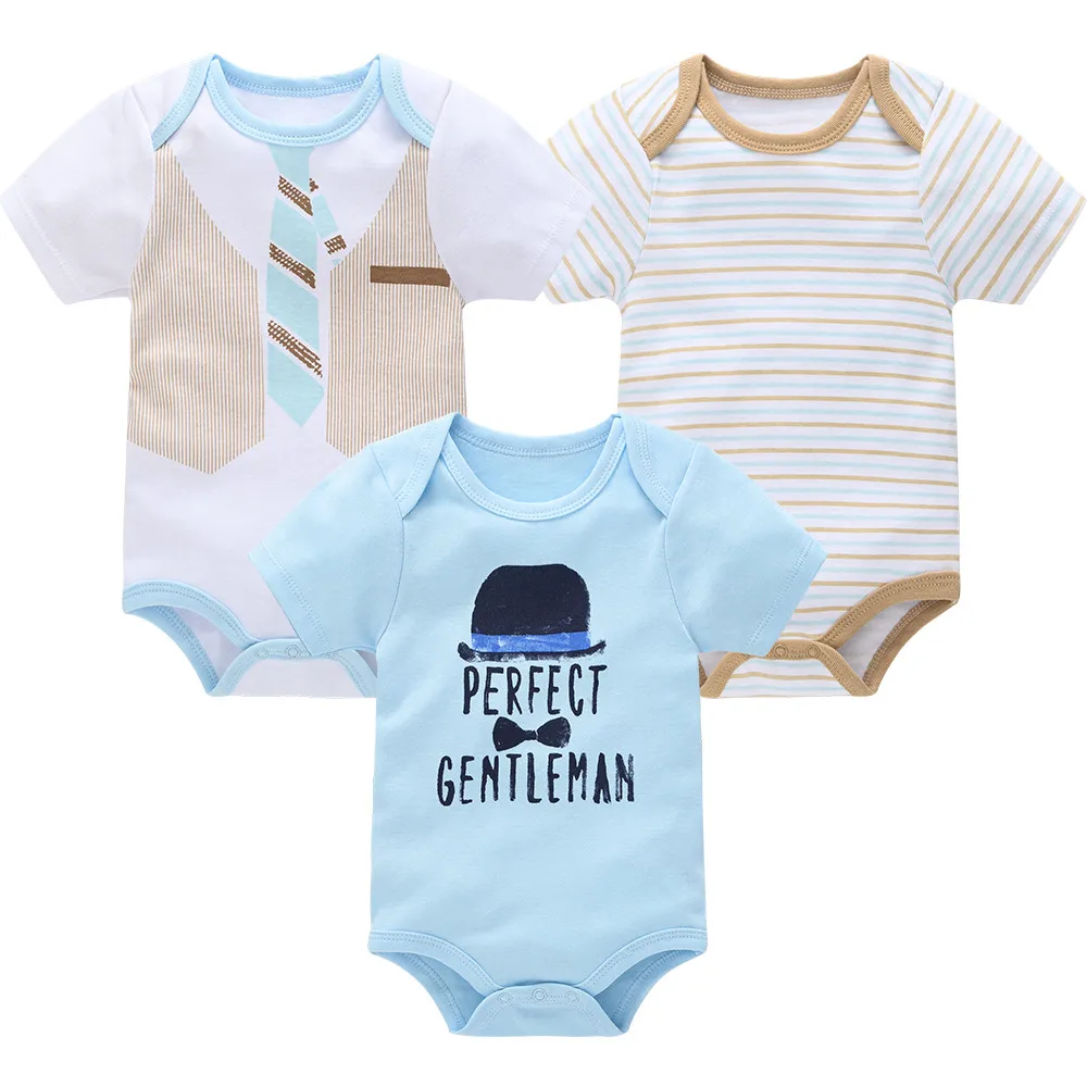 2023 Newborn Baby Boy Clothes Set 3 Pcs 100% Cotton Short Sleeve 0-12 Months Infant bebe Bodysuit Gentleman Costume