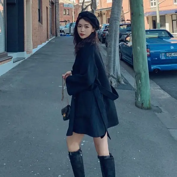 Xiaoxiangfeng Woolen Coat Women\'s New Fashion Korean Version Medium Long Loose Woolen Coat Trend
