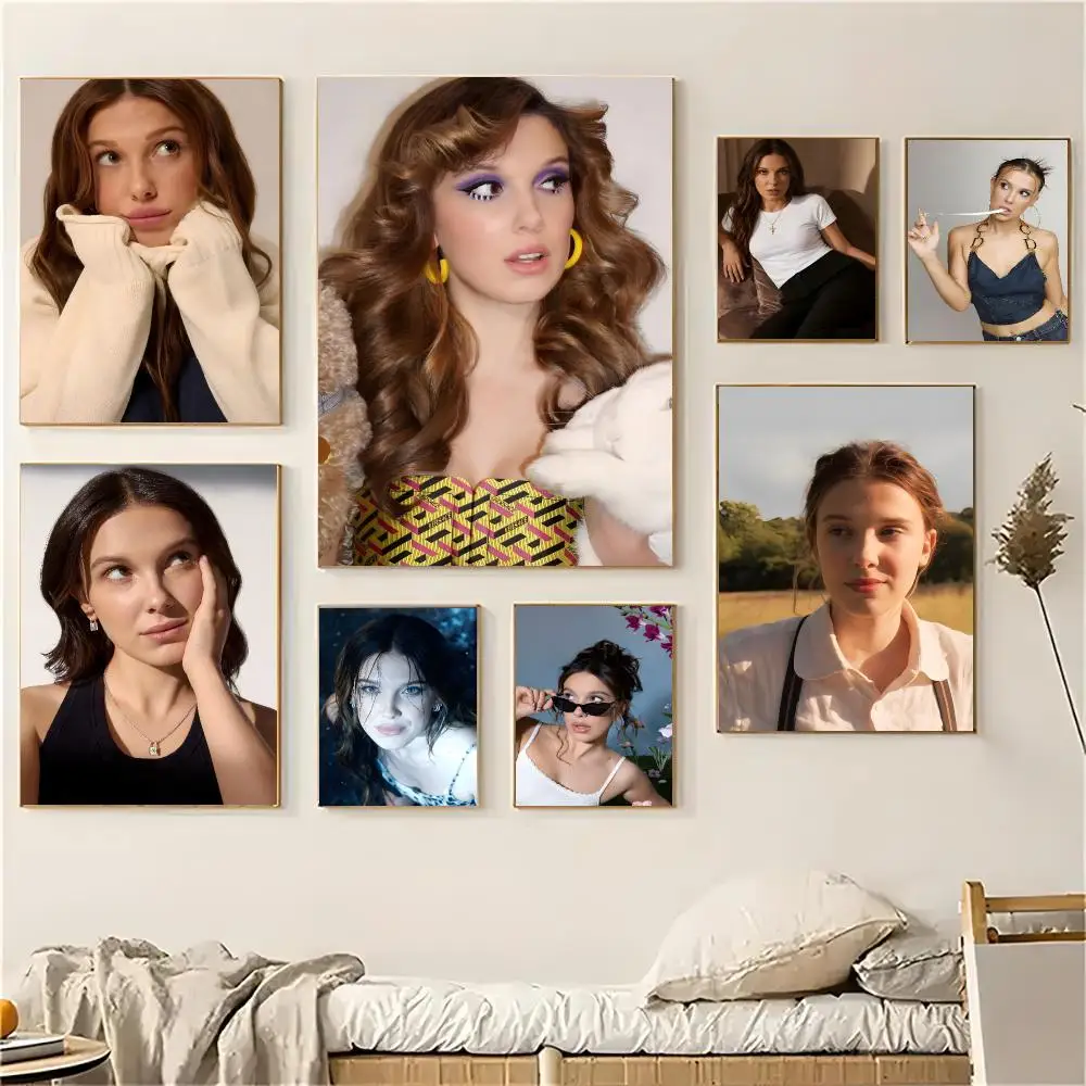 Millie Bobby Brown Portrait Poster Self-adhesive Decal Living Room Bedroom Party Bar Decor Moisture-proof Fade-resistant