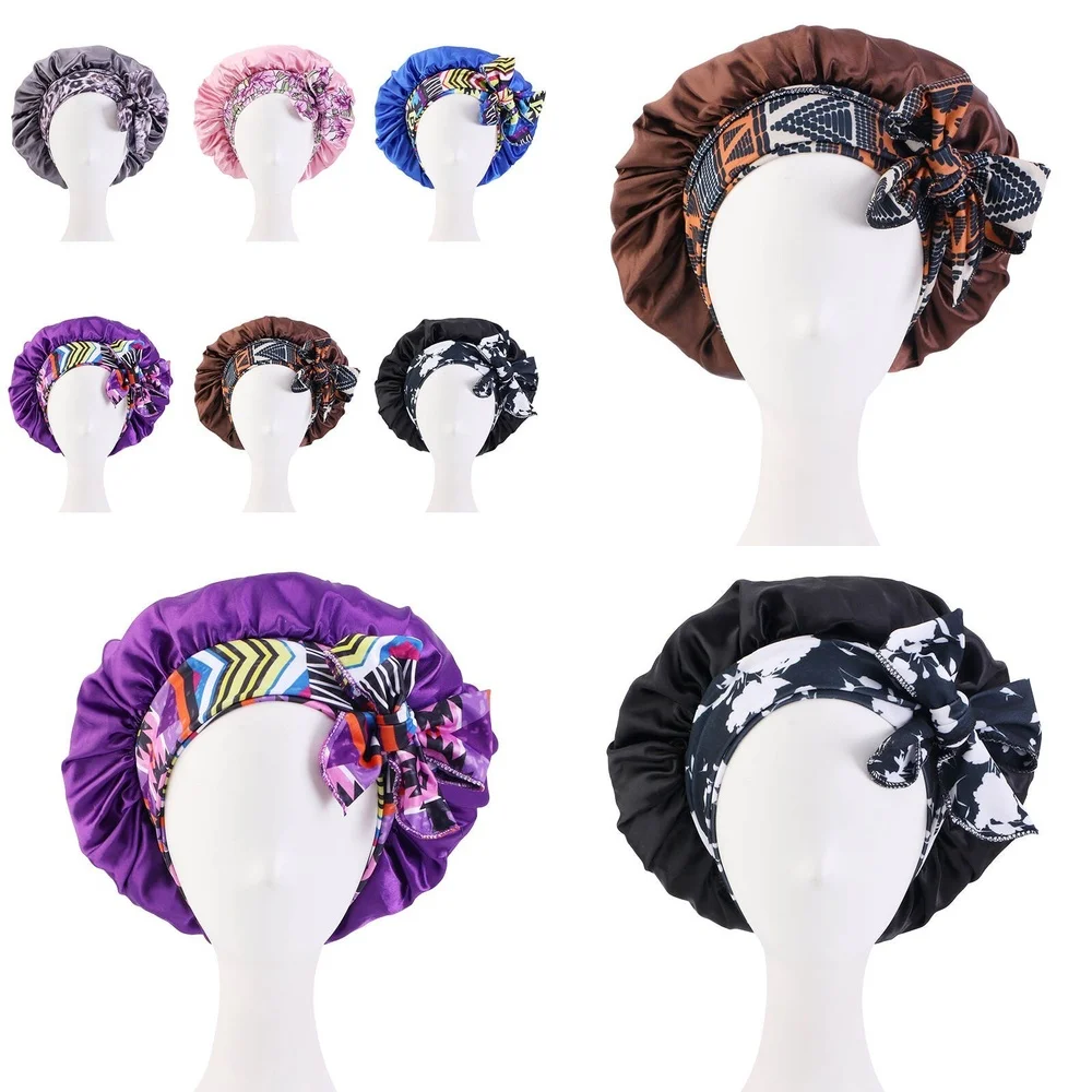 

Women Sleep Bonnet Satin Hair Wrap Night Cap for Long Hair Soft Shower Hat Head Cover Sleepwear Accessories